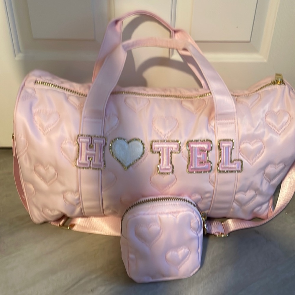 Stoney clover quilted hearts tote and small pouch with hotel patch
